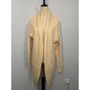 Hoss Intropia Ivory Bubble Knit Shawl Cardigan Sweater Small Wool Blend Pockets